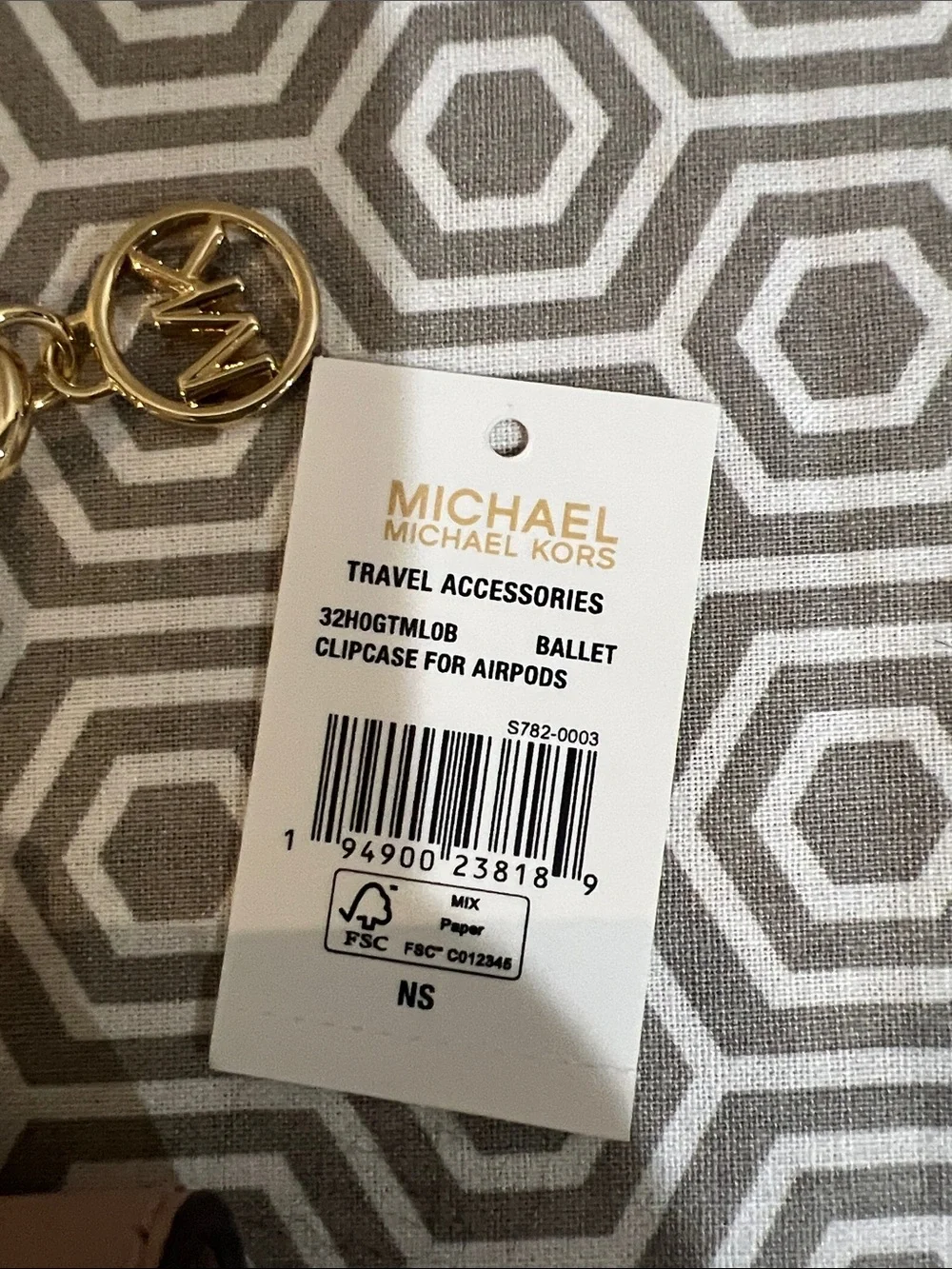 MICHAEL KORS Ballet Pink Keychain AirPods Case with Gold Hardware
